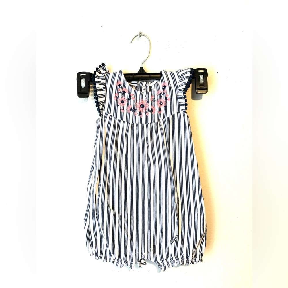 Carter's Baby Girl Stripe Floral Romper Infant/Tod Navy Blue White Size 18M EUC